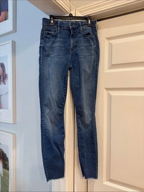 MOTHER - High-Rise Skinny Jeans with raw hem - Dark Blue